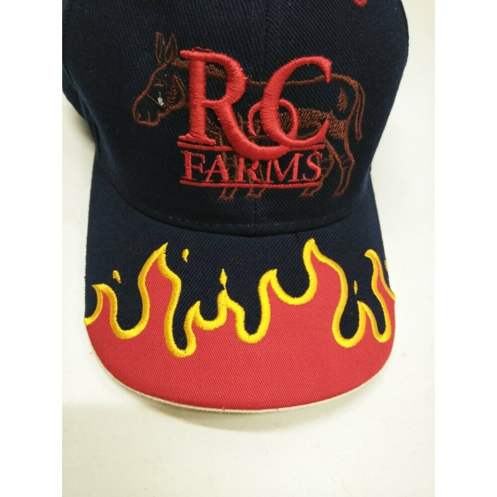 RC Farms Cap Hat Trucker Red Blue Yellow Embroidered Donkey Fire Flames One Size - Picture 3 of 9